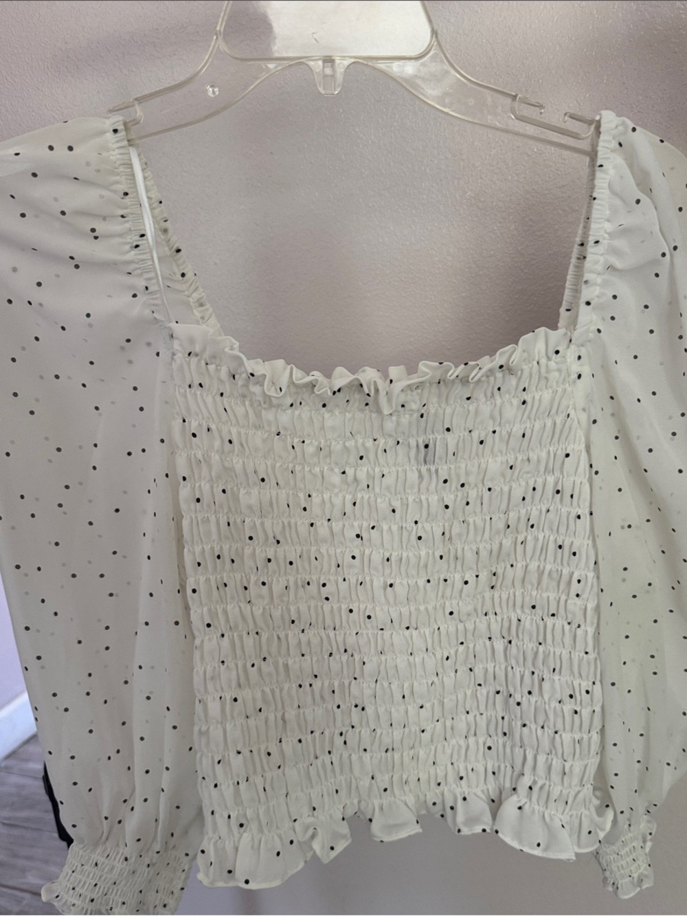 H&M White Polka Dot Smocked Square-Neck Crop Top